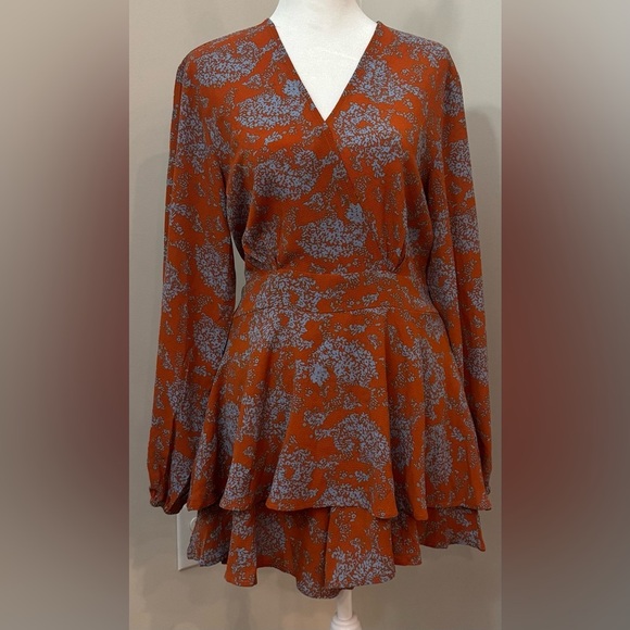 Romper Orange Blue Print Long Sleeve Romper Women’s Size Medium - Picture 1 of 11